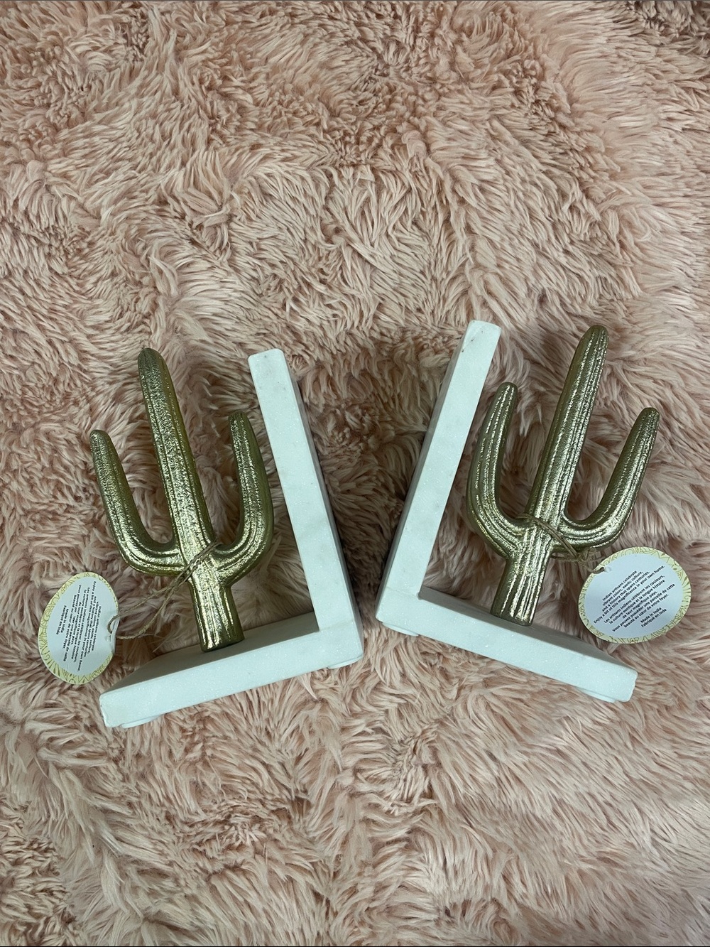 Gold Cactus Bookends with White Bases
